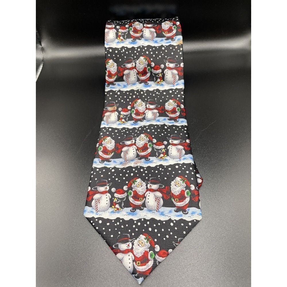 Christmas Necktie Black w/Santa Claus Snowmen‎ & Penguins Christmas Novelty